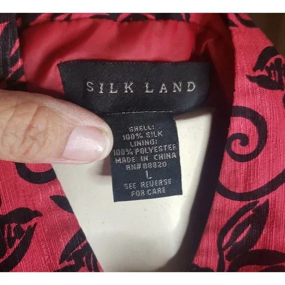 Silkland Shirt/Jacket Size L Red 100% Silk Fully Lined Mandarin Collar - Picture 3 of 8